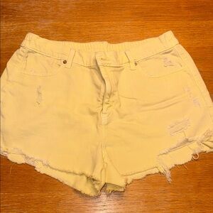 Aerie Light Yellow Distressed Jean Shorts